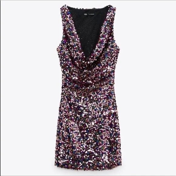 NWT ZARA PINK SHORT SEQUIN DRESS - Picture 13 of 15